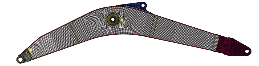 Finite element model of an excavator boom to predict fatigue behavior and then compared the predictions with experimental test results