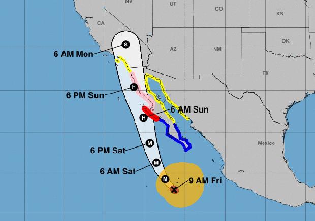 Hurricane Hilary projected path. 