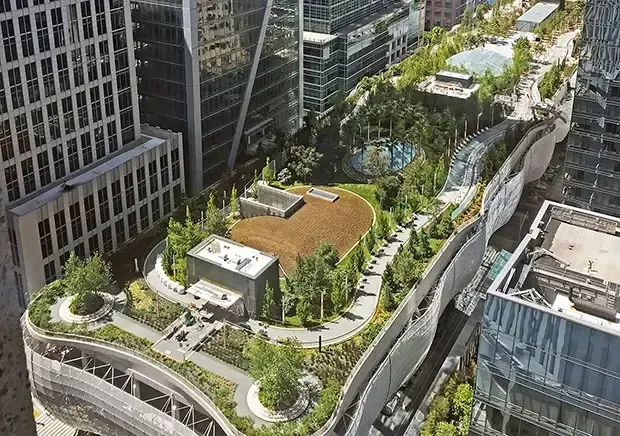 Spanning nearly four city blocks, the 1,430-foot-long structure houses 11 transit systems, including the future California High-Speed Rail, all topped by a 5.4-acre public park. 