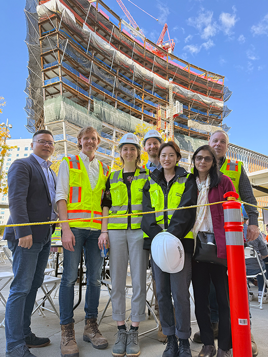 From left, Principal Han Xu, Project Engineer Brian Hessler, Senior Engineer Camille Matile, Senior Associate Stephen Craven, Engineer Yuxuan Zhu, Senior Engineer Nasreen Awal and Principal Peter Quigley at 10 World Trade in Boston.