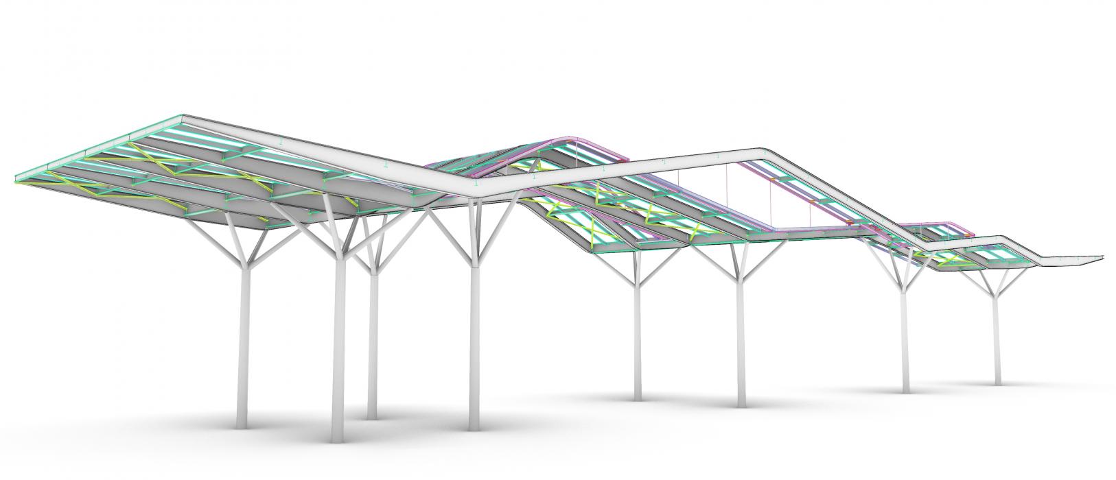 Analysis model of Pittsburgh International Airport entry canopy, Pittsburgh, Pennsylvania.