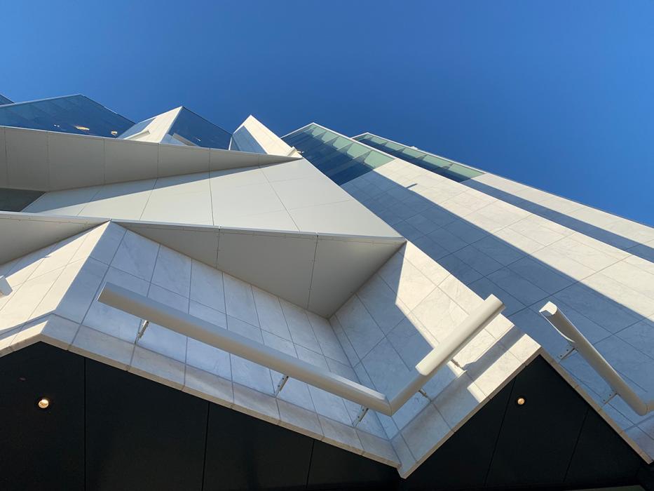 Capital One Hall features an irregular sawtooth façade.