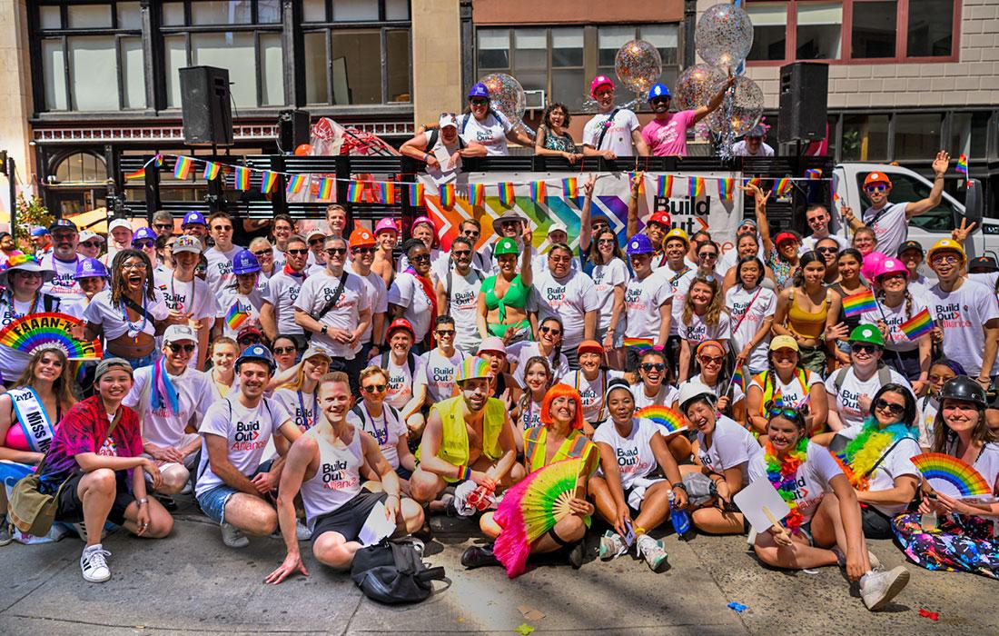 Employees from our New York office and members of Build Out Alliance attend the 2022 Pride parade in Manhattan.