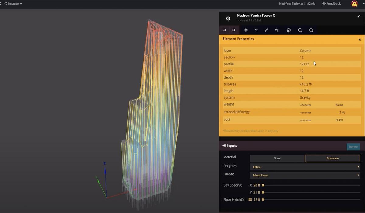 Thornton Tomasetti’s app Asterisk uses AI and ML technologies to design structures. The programs can visualize core and shell data and split it into columns and slabs to calculate cost and energy per square foot. 