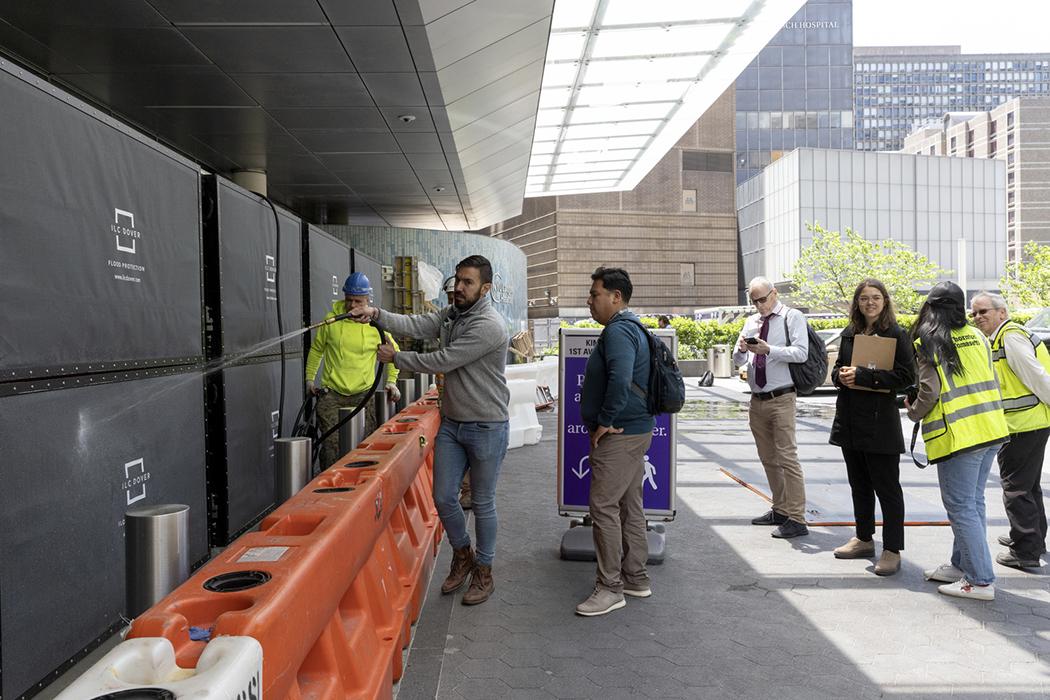 NYU Kimmel Pavilion flood barrier hose testing in New York, New York.