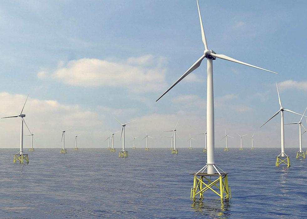 Offshore wind turbines.