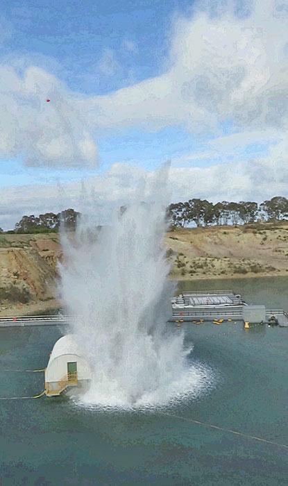 One of the closer-in photos from the explosive commissioning trials of the Australian heavyweight barge testing at Defence’s underwater explosive test facility in collaboration with DNE and DSTG.
