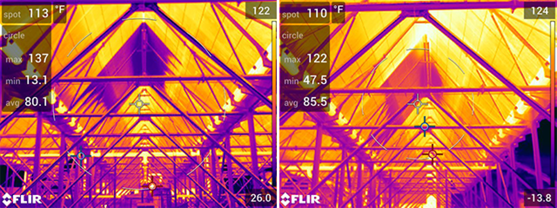 Infrared images of pipes in a power plant.