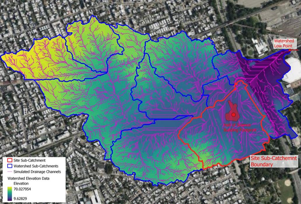 Mapping the watershed surrounding the New York Hall of Science site. 