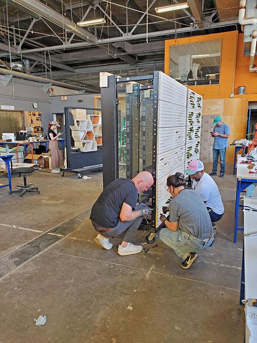 The structural supports of the rainscreen framing were designed to match the vertical and horizontal joints so the view of the moss would be unobstructed. 