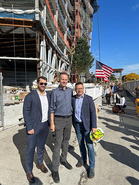 From left, John Hynes IV (Boston Global Investors), Victor Vizgaitis (Sasaki) and Principal Han Xu at 10 World Trade in Boston.