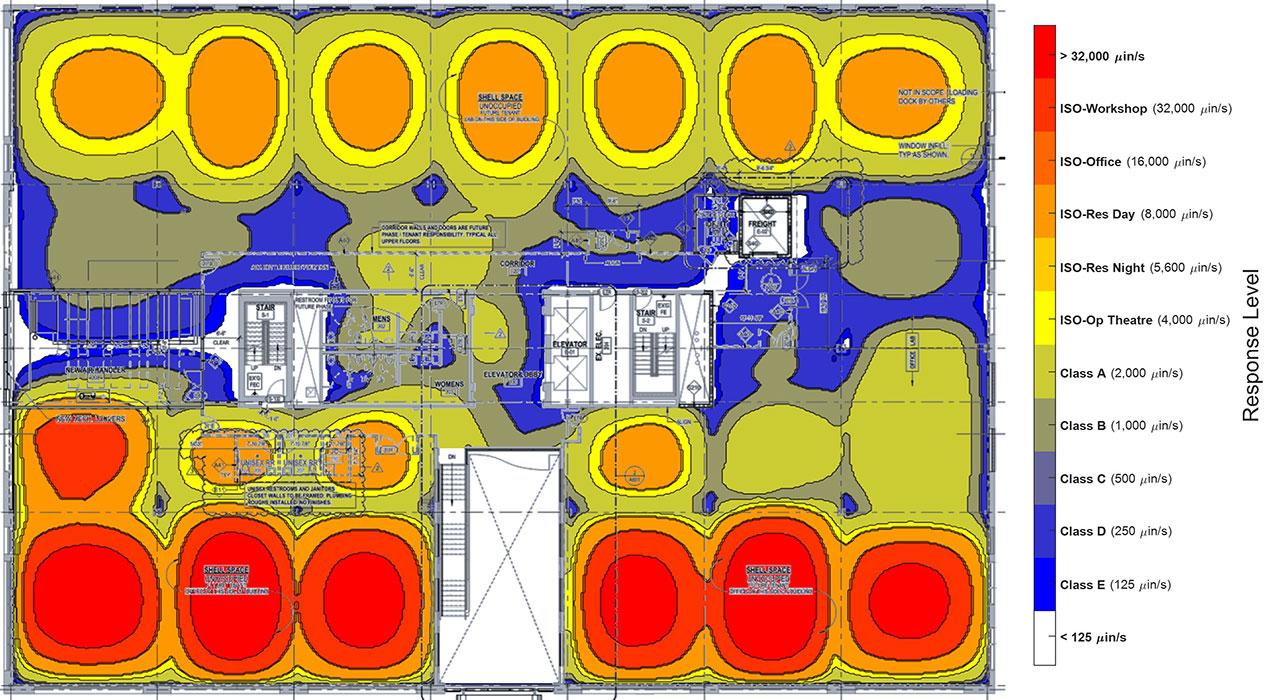 Vibration response maps are an effective tool for visualizing floor vibration performance over the entirety of the building floor.