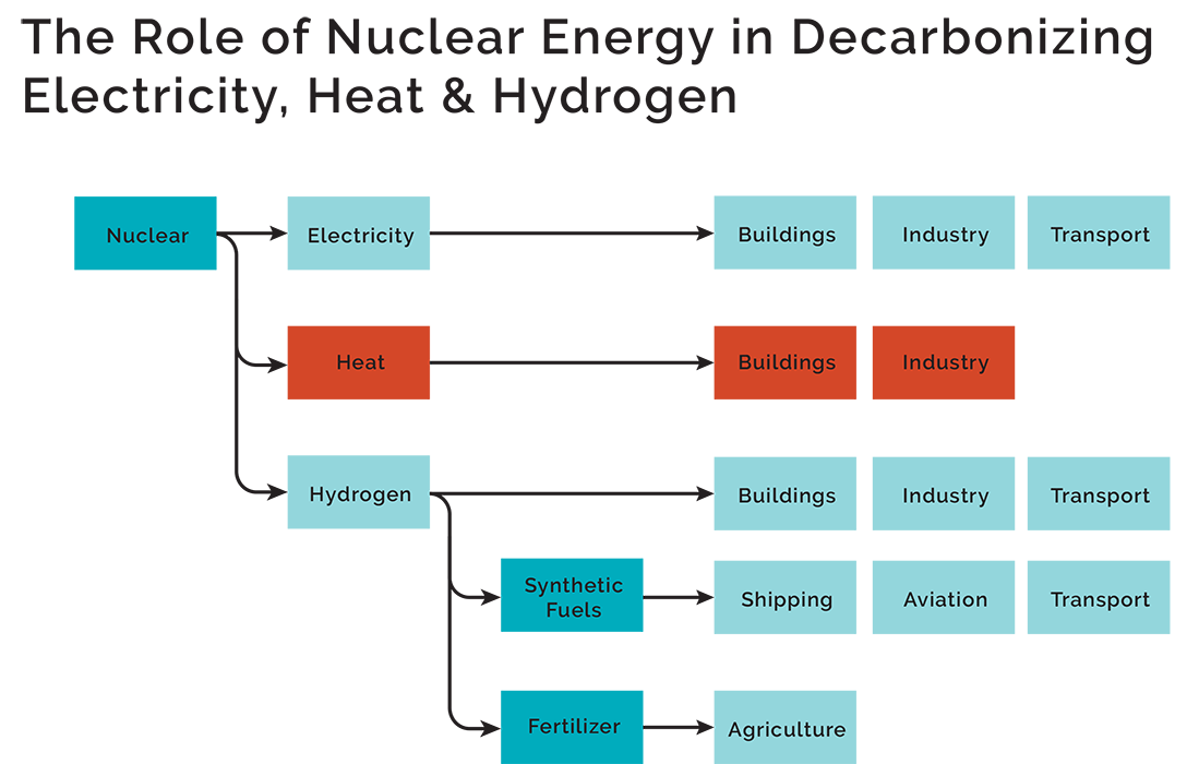 Decarbonization by nuclear energy through the three energy vectors.