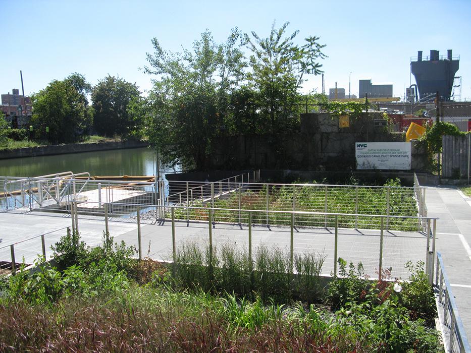 Gowanus Canal Sponge Park is a canal side park and stormwater management landscape.
