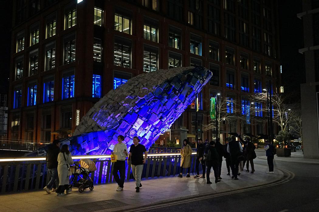 Whale on the Wharf, Canary Wharf, in London, United Kingdom.