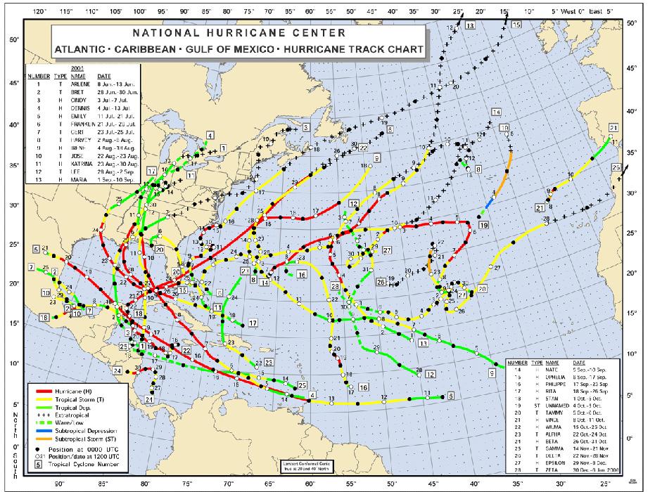 Some of the extensive activity documented from the 2005 hurricane season.
