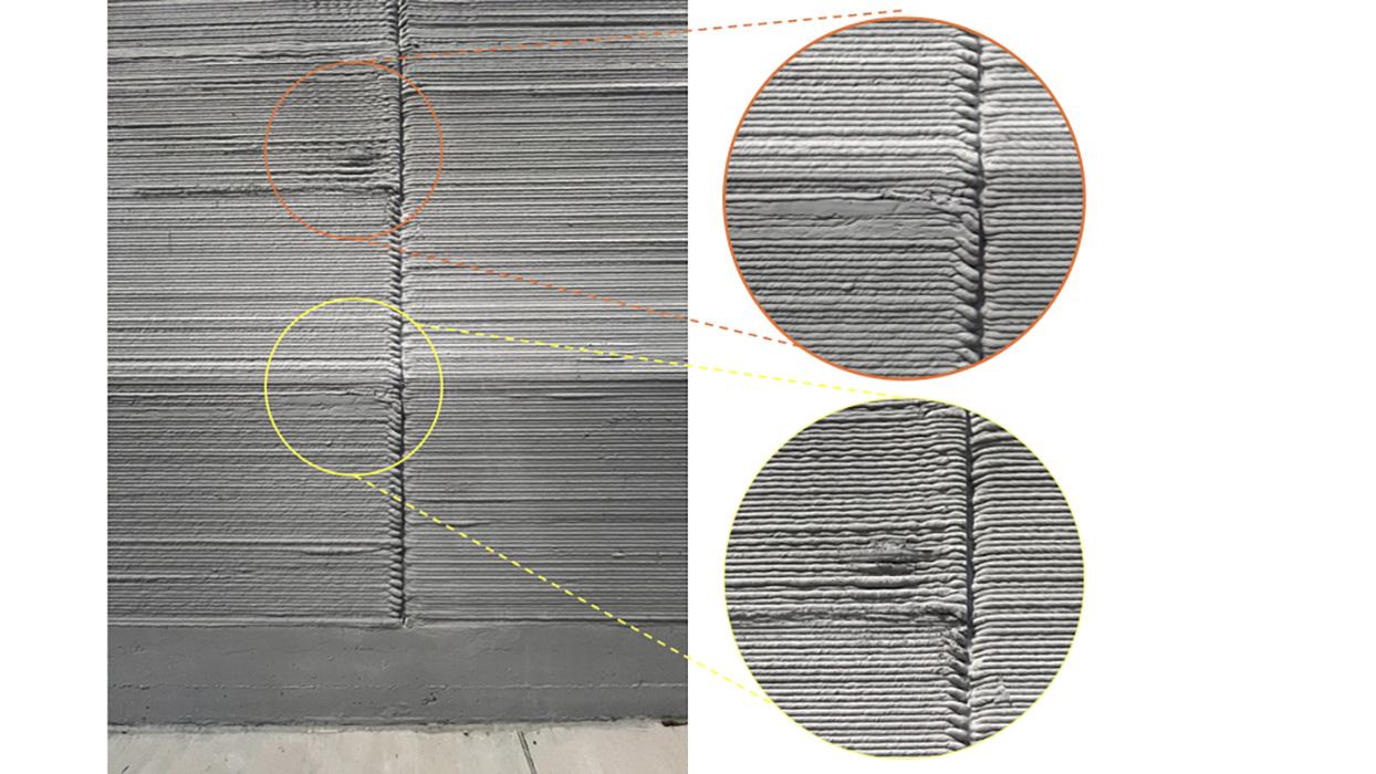 Visible flaws on the exterior of a Walmart expansion in Tennessee, revealing equipment shifts, layer misalignments and cuts.