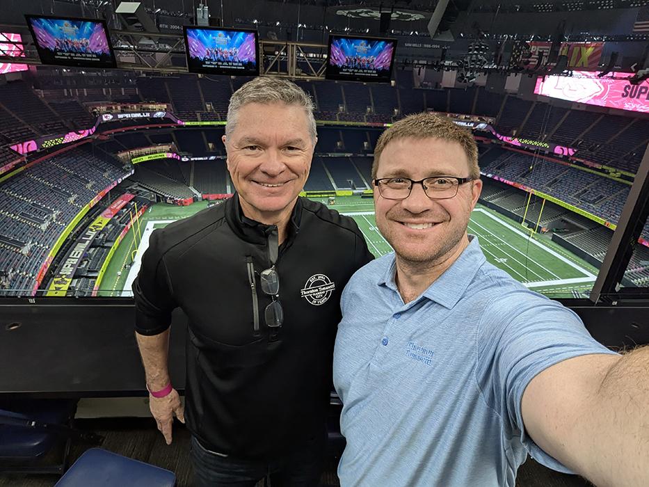 Thornton Tomasetti Senior Principal Gary Storm (left) with his son, Thornton Tomasetti Senior Associate Scott Storm, at Caesars Superdome in New Orleans, Louisiana. 