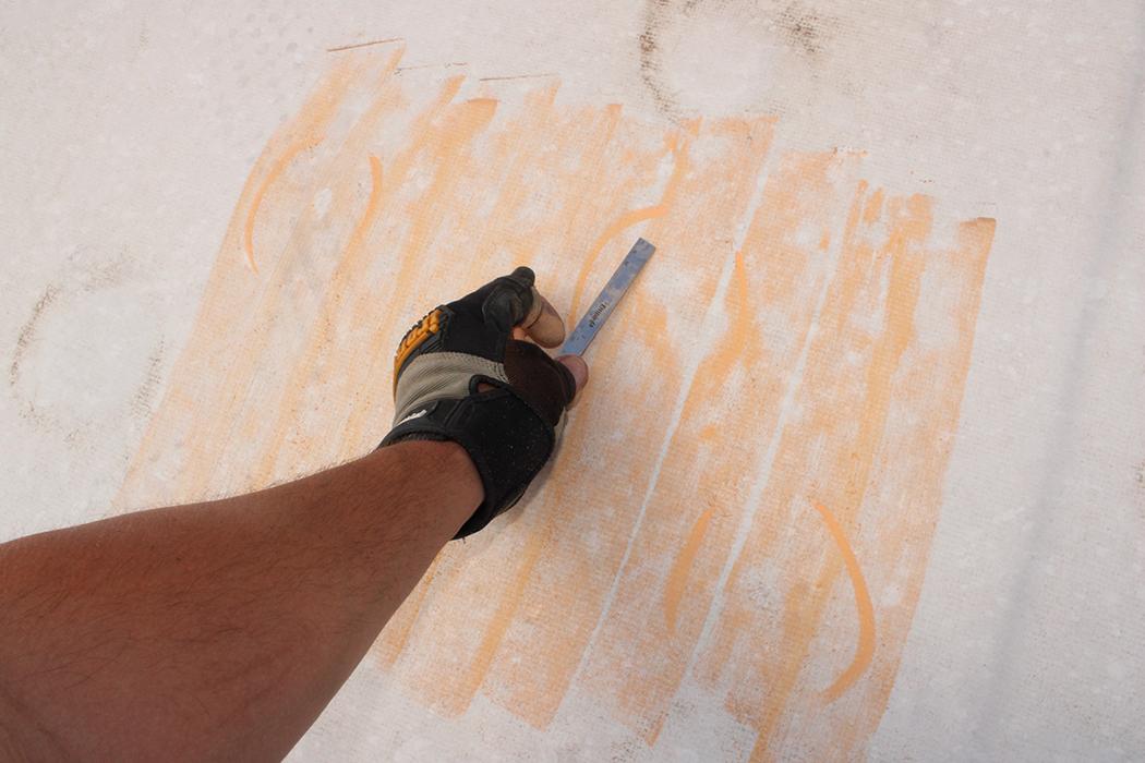 Hail impact on single ply TPO.