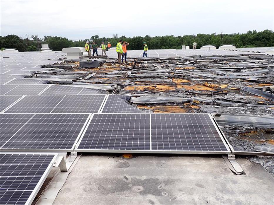 Damage resulting from a fire caused by rooftop solar panels. 