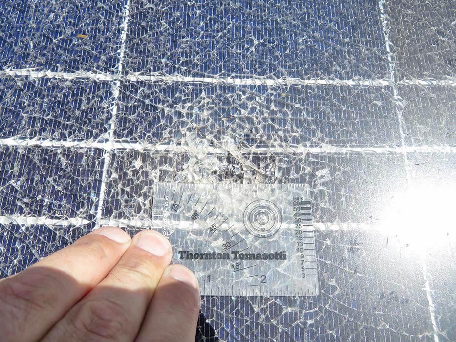 Hail can crack solar glass surfaces, reduce panel efficiency or damage mounting systems.