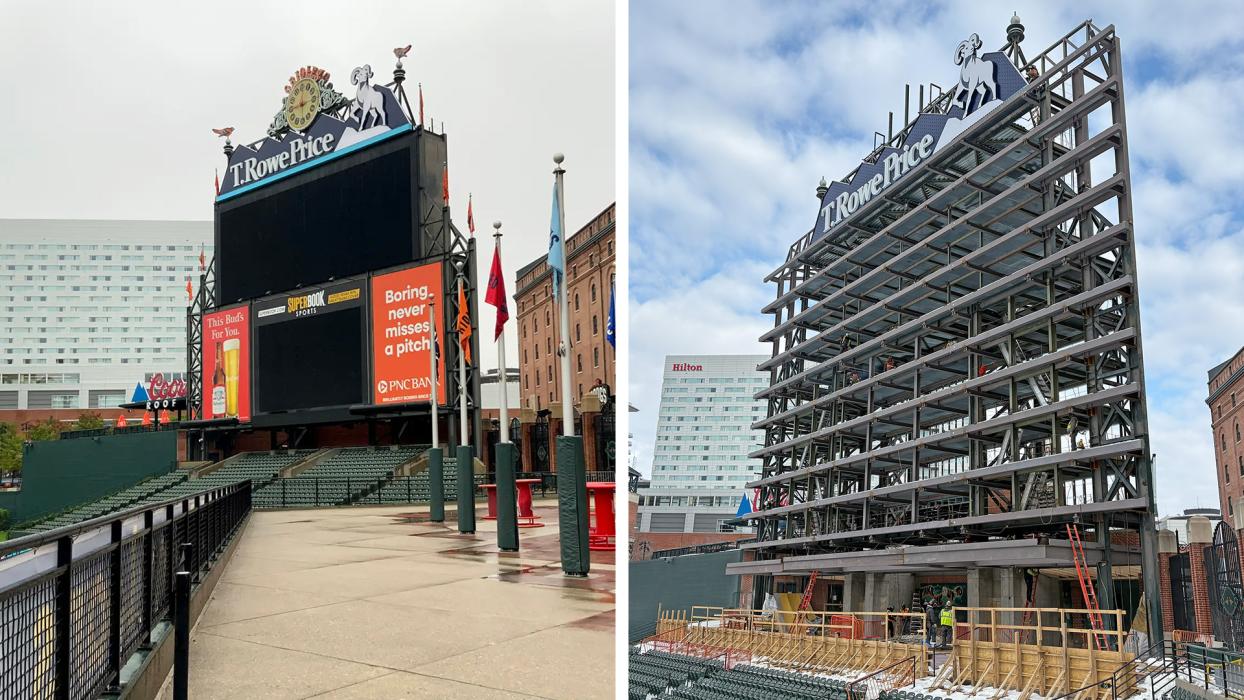 The new board is 2.5 times larger than the original – making it the 12th largest in Major League Baseball – and it hangs several feet closer to the field.