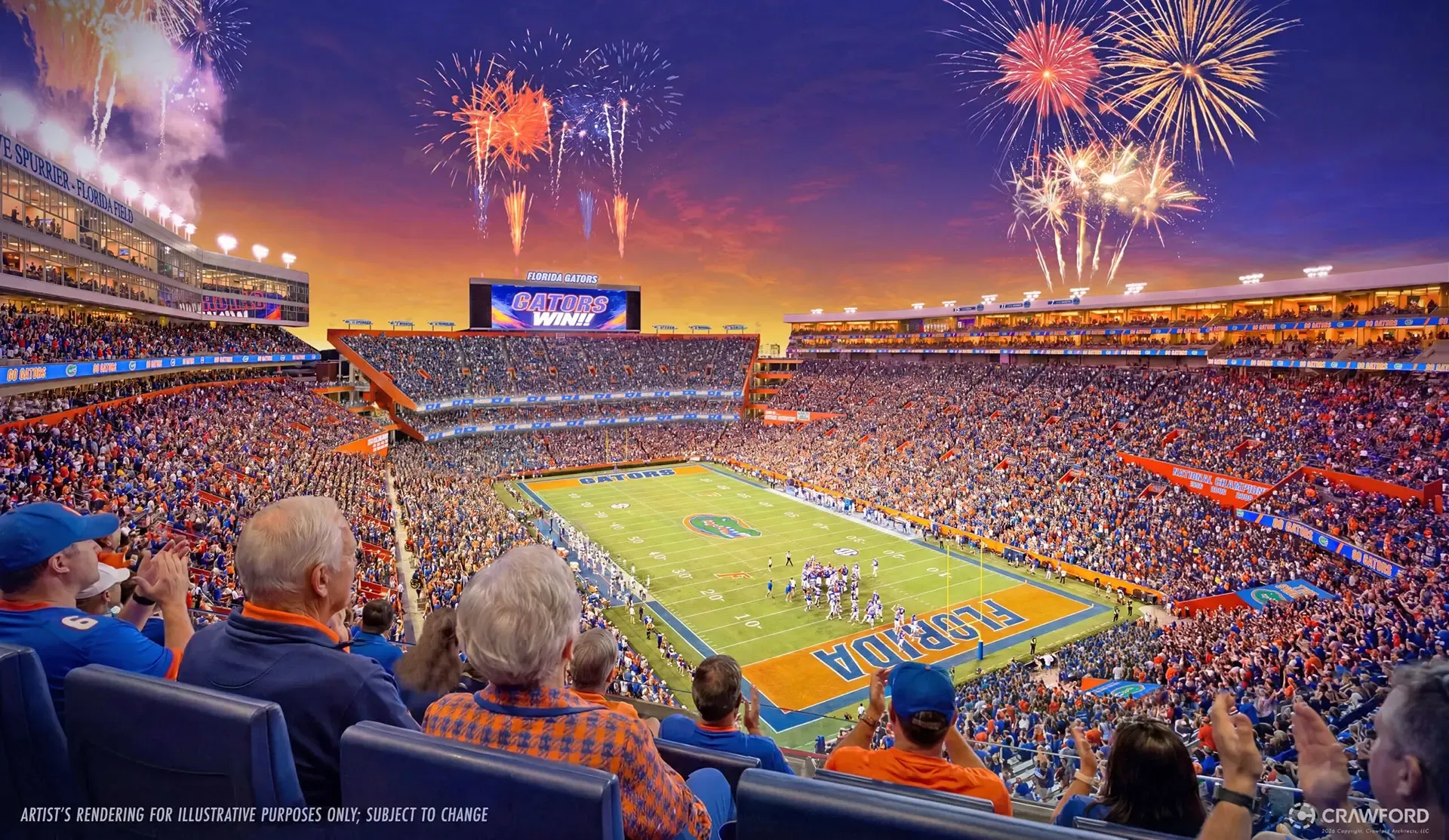 One of the project’s defining engineering features is a two-story-deep transfer truss that spans approximately 240 feet over the existing Florida Gym building near the stadium’s southeast corner.