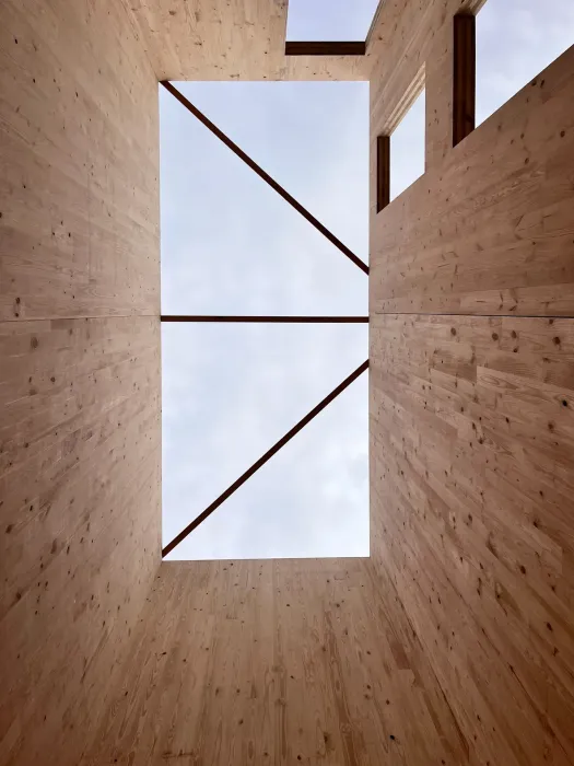 Large CLT panels – around 11 by 60 feet – were fabricated off-site and installed in a kind of architectural “Lego” routine. 