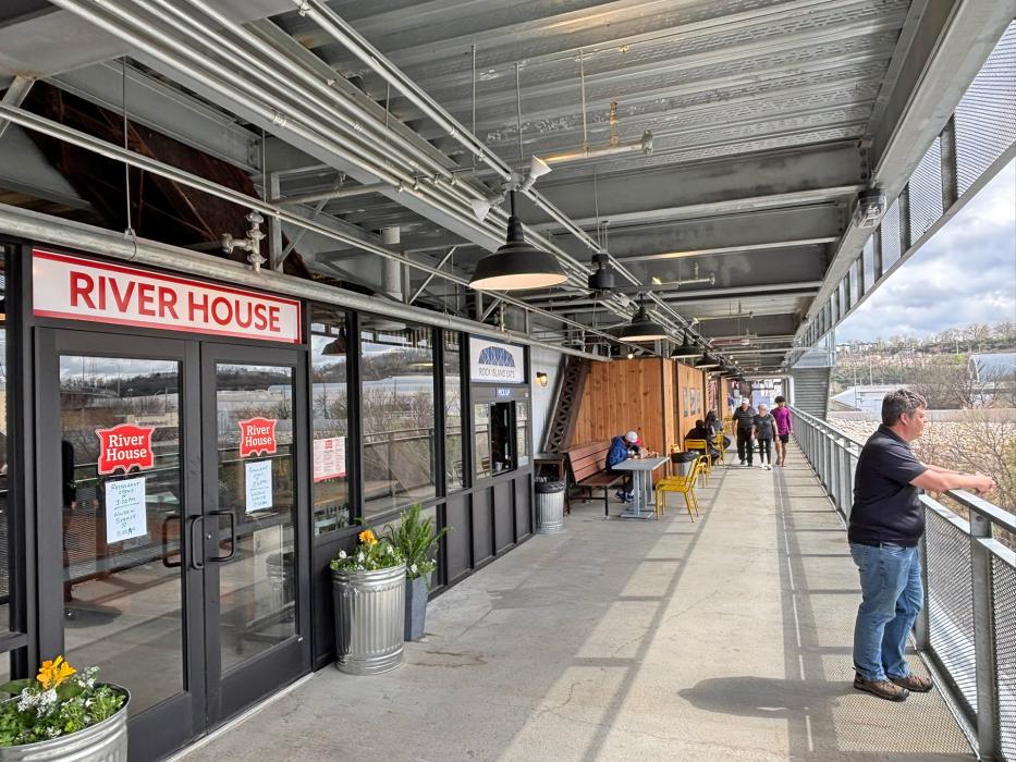 Originally built in 1905 to move cattle, the 700-foot structure has been reimagined as a hybrid pedestrian link and entertainment hub, connecting Kansas City, Kansas, to Kansas City, Missouri.
