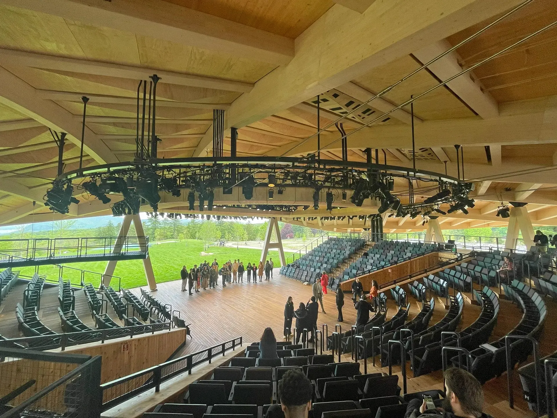 The former golf course site is being restored and rewilded, and the use of mass timber throughout the theater supports the project’s goal of achieving LEED Platinum certification.