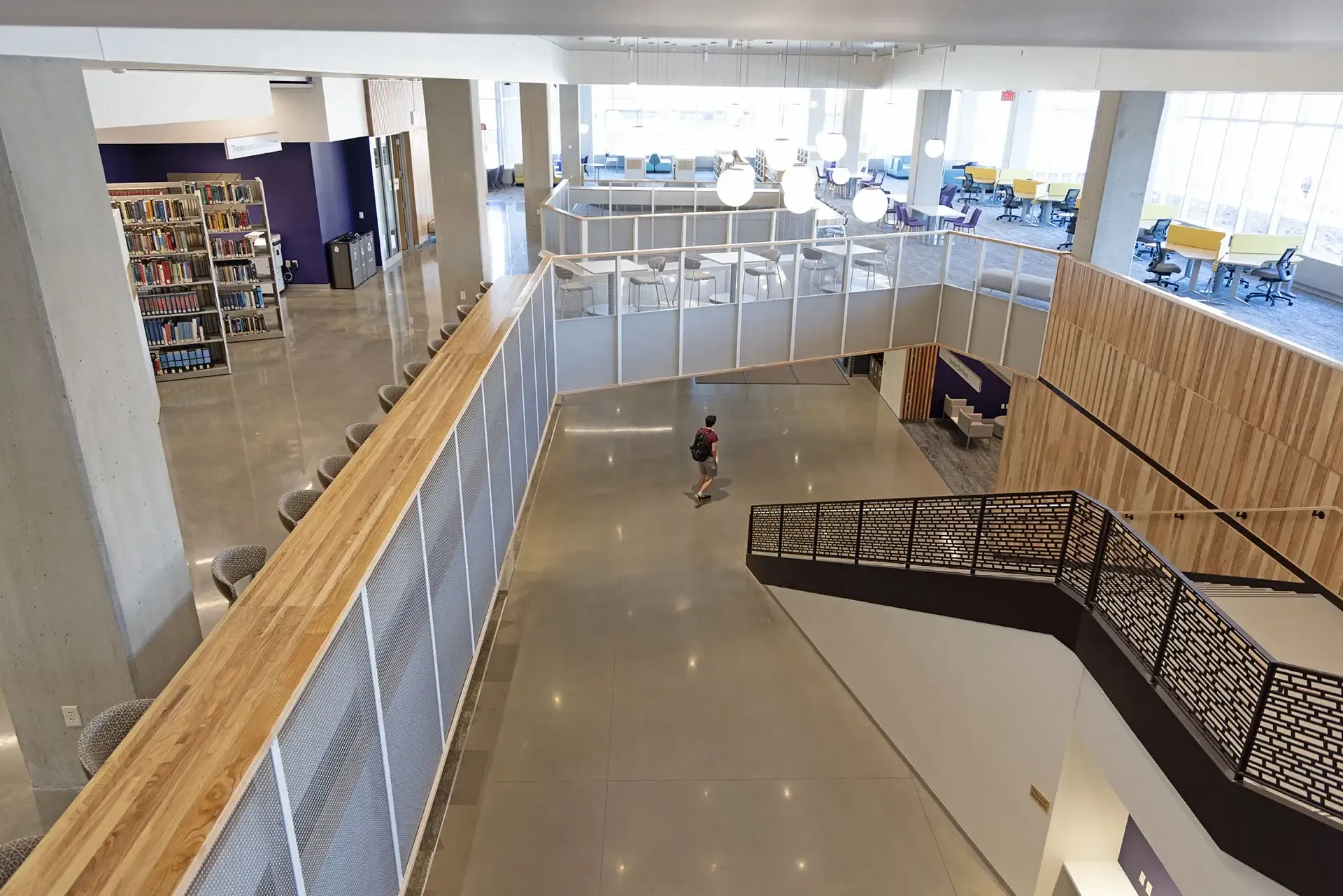 The staircase was fabricated off-site, in sections, transported to the project site in pieces, and assembled in the field. Because it rotates as it rises, the construction team needed to maintain precise alignment to ensure that each section connected properly at successive floors. 