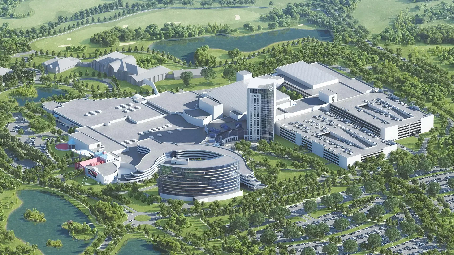 The 165,000-square-foot Grand Expo conference center includes a 30,000-square-foot grand ballroom, junior ballrooms, and an outdoor plaza.