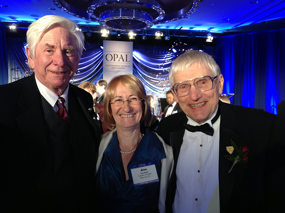Charlie Thornton (left) at the Opal award, with Aine Brazil  and Clyde Baker  of AECOM, March 21, 2013.