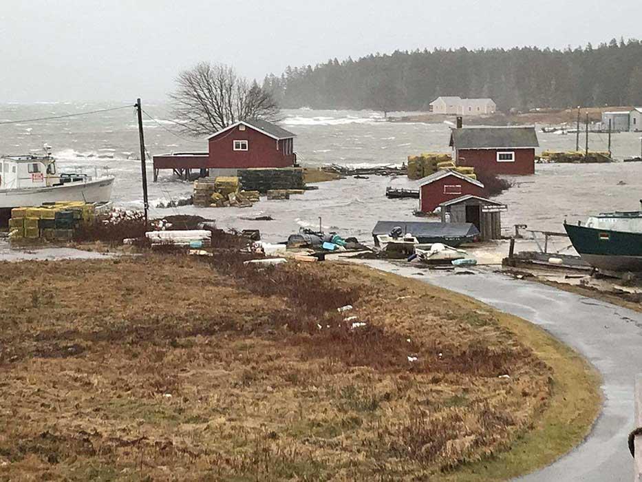 Storm surge damage near Deer Isle, Maine, during a January 2024 storm event.