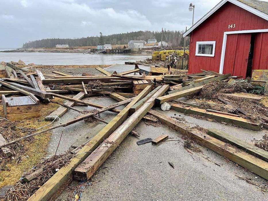 Storm surge damage near Deer Isle, Maine, during a January 2024 storm event.