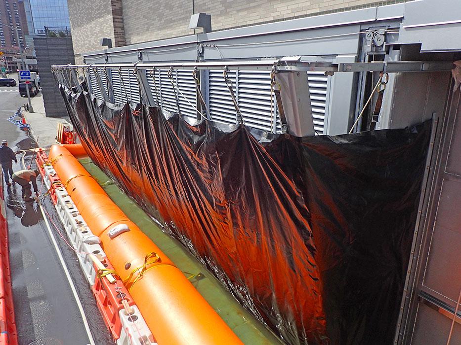 Flood barrier testing at NYU Langone Health–Smilow Research Center in New York City.
