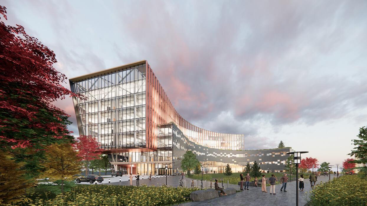 Exterior view of Roux Institute campus designed with Thornton Tomasetti engineering