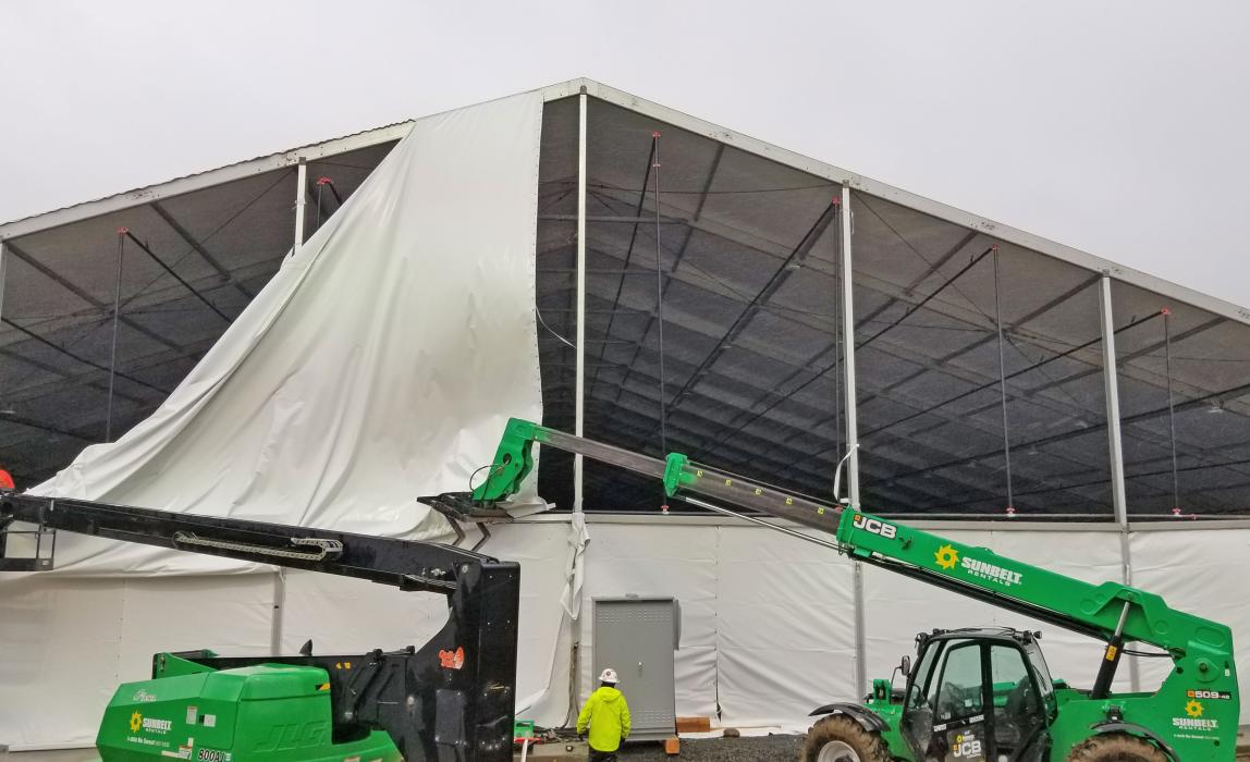 SUNY Stony Brook Alternate Care Facility, tent 3 suffered minimal damage after a major storm.